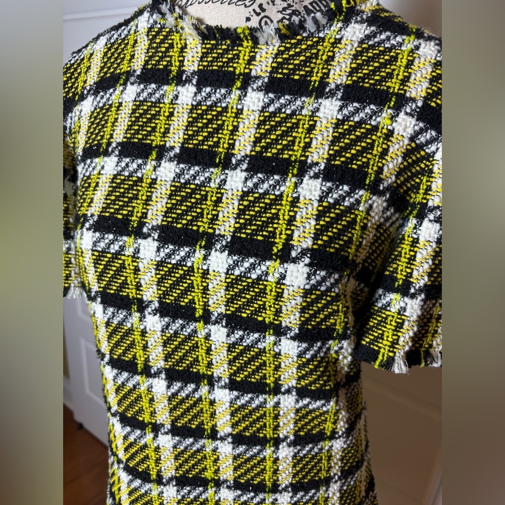 Akris Punto Tweed Knit Blouse and Skirt Set Yellow Black Plaid US 4 - Picture 7 of 15